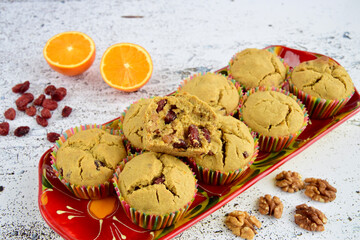 Homemade Cranberry Orange Walnut Muffins. Christmas Baking Idea