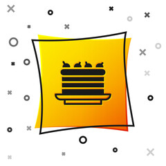 Black Cake icon isolated on white background. Happy Birthday. Yellow square button. Vector.