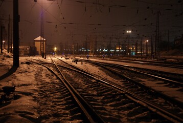 Naklejka na ściany i meble railroad tracks at night