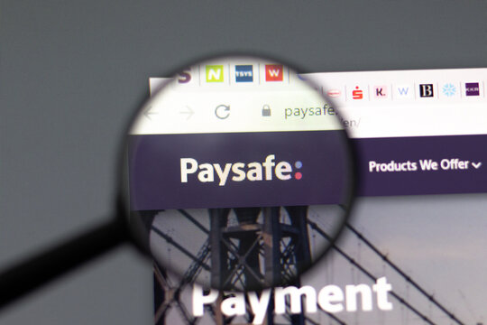 New York, USA - 15 February 2021: Paysafe website in browser with company logo, Illustrative Editorial.