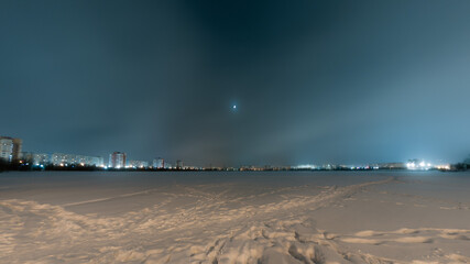 Severodvinsk town under the moon