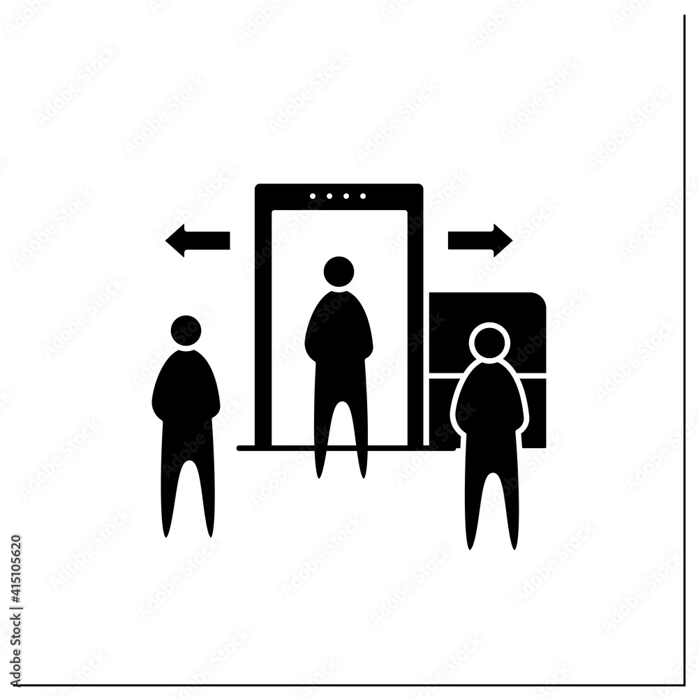 Poster passenger processing line icon. decentralise passengers processing. moving security screening to ext