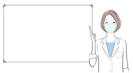 A woman doctor talking about something with the white board