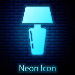 Glowing neon Table lamp icon isolated on brick wall background. Desk lamp. Vector.