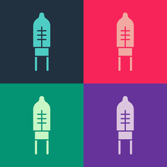 Pop art Light emitting diode icon isolated on color background. Semiconductor diode electrical component. Vector.