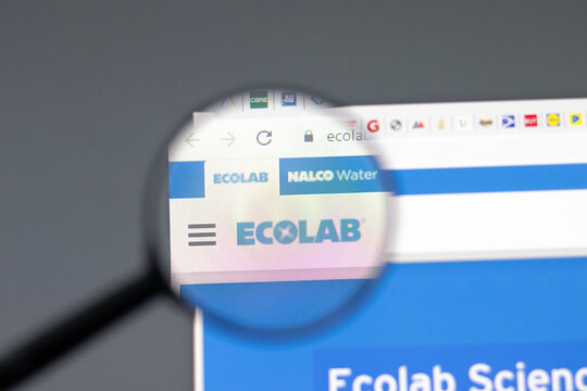 New York, USA - 15 February 2021: Ecolab website in browser with company logo, Illustrative Editorial.