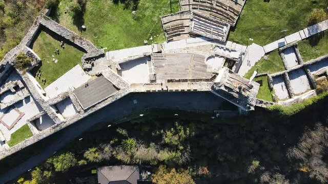 Aerial view of Ruins of medieval fortress in town of Lovech, Bulgaria 