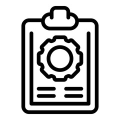 Wheel work clipboard icon. Outline wheel work clipboard vector icon for web design isolated on white background