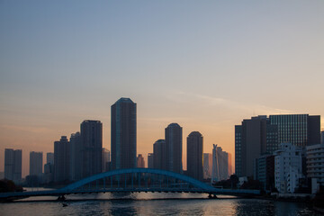 Fototapeta na wymiar Tokyo Cityscape with River at Dusk