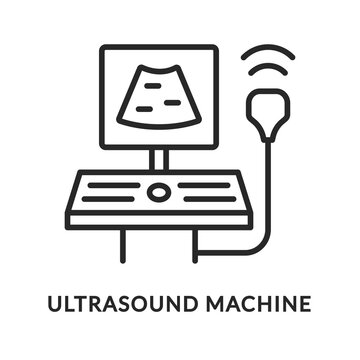 Ultrasound machine flat line icon. Vector illustration medical equipment for examination.