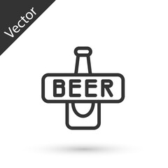 Grey line Beer bottle icon isolated on white background. Vector.