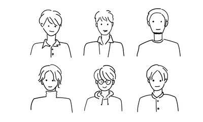 手書き風 男性の上半身アイコンセット　モノクロ
