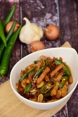 Indonesian food, Tempe cabe ijo or Tempeh green chilli soy sauce