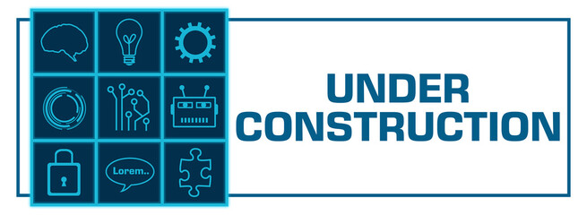 Under Construction Blue Neon AI Symbols Grid Left Box Text 