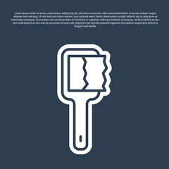 Blue line Sauna brush icon isolated on blue background. Wooden brush with coarse bristles for washing in the bath. Anti cellulite massage. Vector.