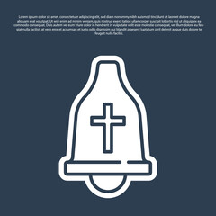 Blue line Church bell icon isolated on blue background. Alarm symbol, service bell, handbell sign, notification symbol. Vector.