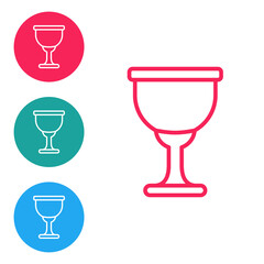 Red line Holy grail or chalice icon isolated on white background. Christian chalice. Christianity icon. Set icons in circle buttons. Vector.