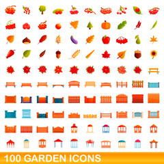 100 garden icons set. Cartoon illustration of 100 garden icons vector set isolated on white background