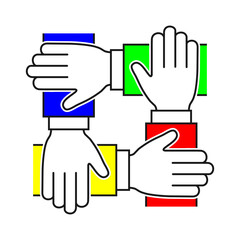 Hands together line icon, teamwork sign on white background