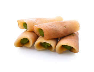 Pancake Rolls Stuffed with Pandan and Vanilla Custard 