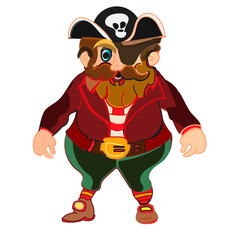Cartoon pirate, isolated vector character.character for kids, corsair man