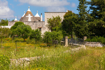 Italy, Apulia, Province of Brindisi, Cisternino. Trulli houses, traditional Apulian stone huts with...