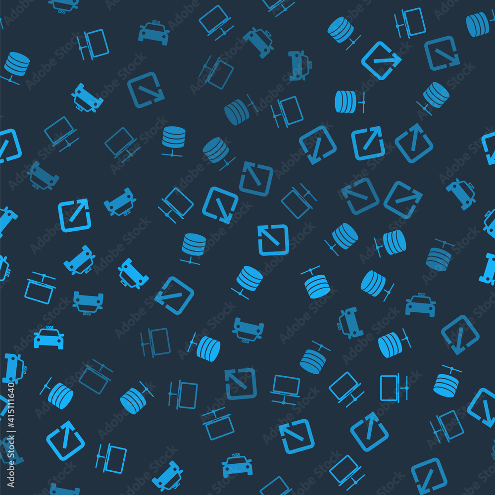 Poster set computer network, server, data, web hosting, open new window and taxi car on seamless pattern. v