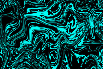 Abstract dynamic pattern in black and turquoise colors. Light blue elements shimmer with a black liquid motif. Water-based decorative design effects. For textiles, wallpapers, backgrounds, covers, pac