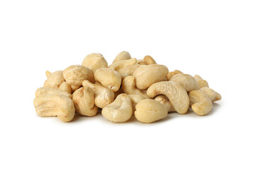 Heap of tasty cashew nuts isolated on white background