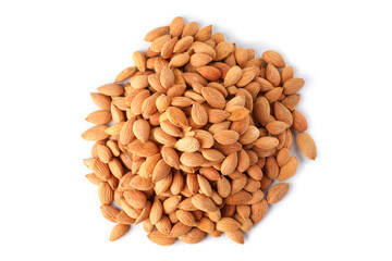 Heap of tasty almond isolated on white background