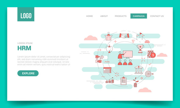 hrm human resource management concept with circle icon for website template or landing page banner homepage outline style