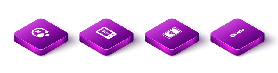 Set Isometric Humidity, Thermostat, Mobile with heart rate and icon. Vector.