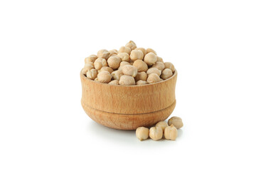 Bowl with fresh chickpea isolated on white background