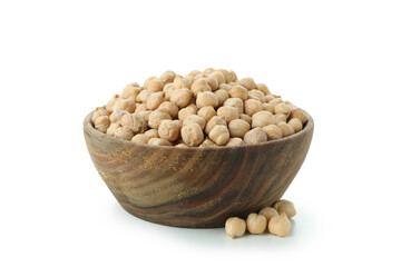 Bowl with fresh chickpea isolated on white background