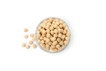 Bowl with fresh chickpea isolated on white background