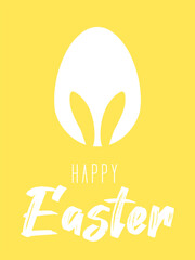 Obraz premium Happy Easter card or poster with cute bunny ears and egg silhouette on pastel background. Traditional symbol of holiday. Simple minimalistic desig for card, banner or poster. Vector illustration.