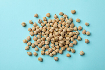 Group of fresh chickpea on blue background