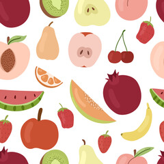 Fruits seamless pattern. Vector hand drawn illustration.