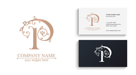 Premium Vector P logo. Monnogram, lettering and business cards. Personal logo or sign for branding an elite company.