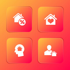 Set House with percant, heart shape, Man dreaming about buying house and Realtor icon. Vector.