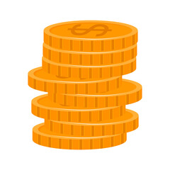 A stack of gold coin in cartoon style is isolated on a white background. Vector illustration. A pile of dollars, a symbol of wealth and success.