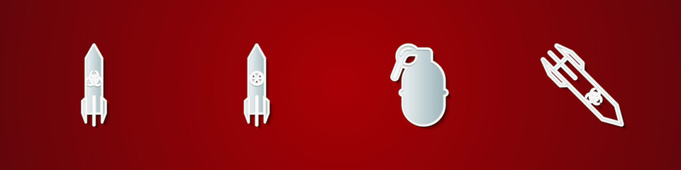 Set Biohazard rocket, Nuclear, Hand grenade and icon. Vector.