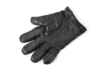 Black leather glove on white background