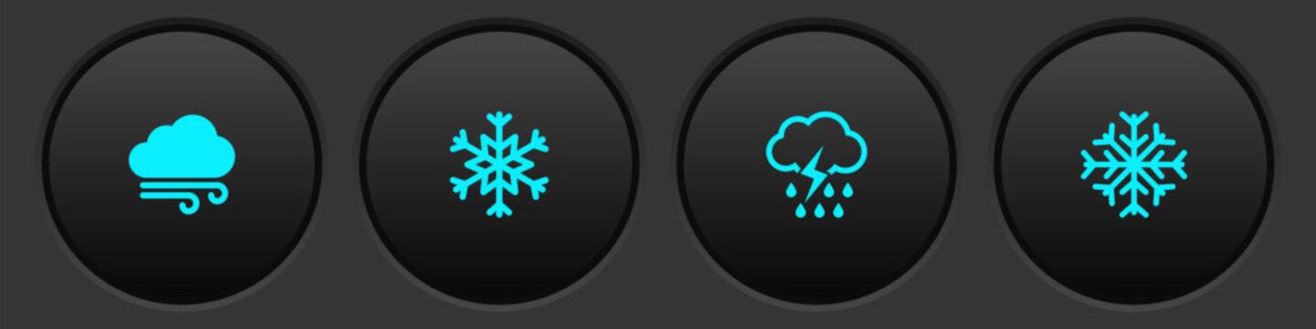 Set Windy weather, Snowflake, Cloud with rain and lightning and icon. Vector.