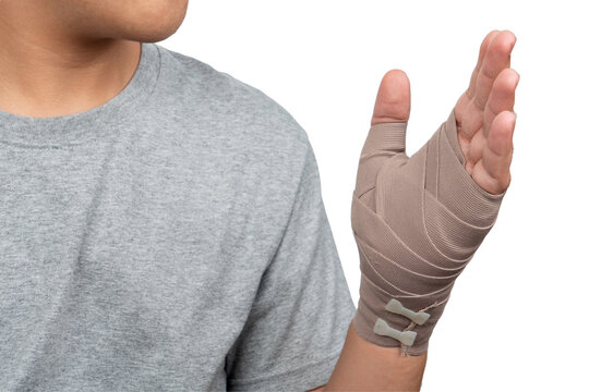 Set of Injured Finger, Hand Wrapped in Bandage. Vector