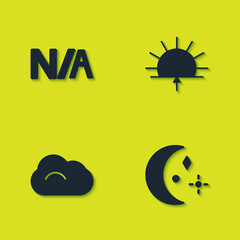 Set Not applicable, Moon and stars, Cloud and Sunrise icon. Vector.