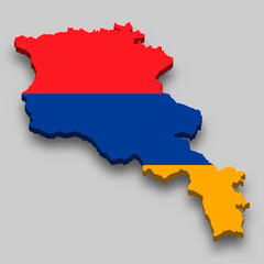 3d isometric Map of Armenia with national flag.