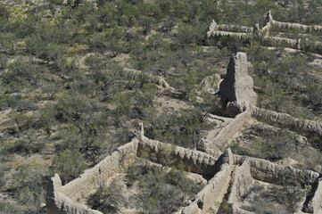 Zhambyl region, Kazakhstan - 05.17.2013 : Ancient stone buildings in the middle of a deserted...