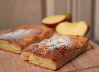 Simple delicious tender homemade apple pie with powdered sugar