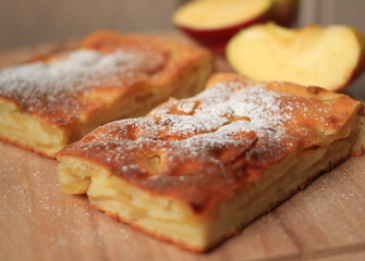 Simple delicious tender homemade apple pie with powdered sugar